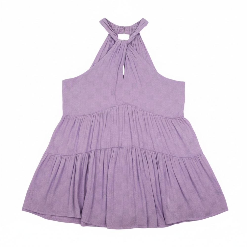 Anthropologie Lavinia Halter Top Womens Small Purple Tiered Jacquard Babydoll